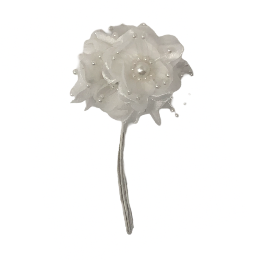 (FLO0001BL) Flor con perlas 6 pz blanca