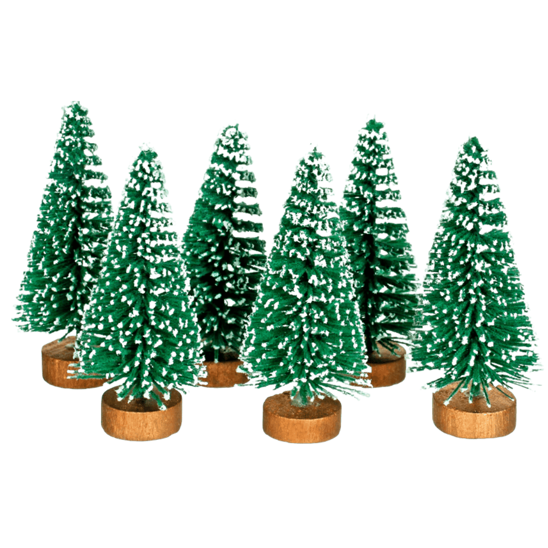 Mini pino nevado con base 6 cm x 3 cm 6pz