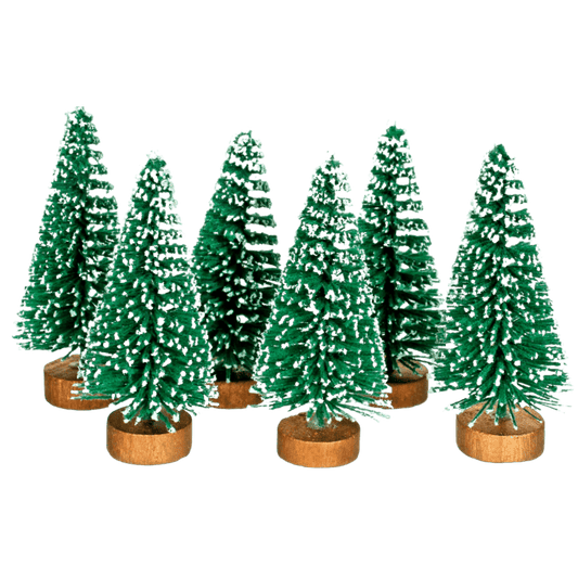 Mini pino nevado con base 6 cm x 3 cm 6pz