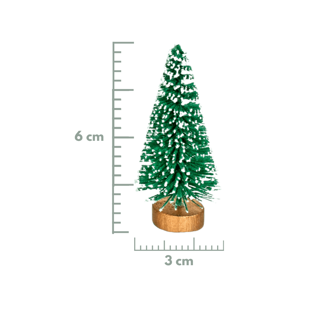 Mini pino nevado con base 6 cm x 3 cm 6pz