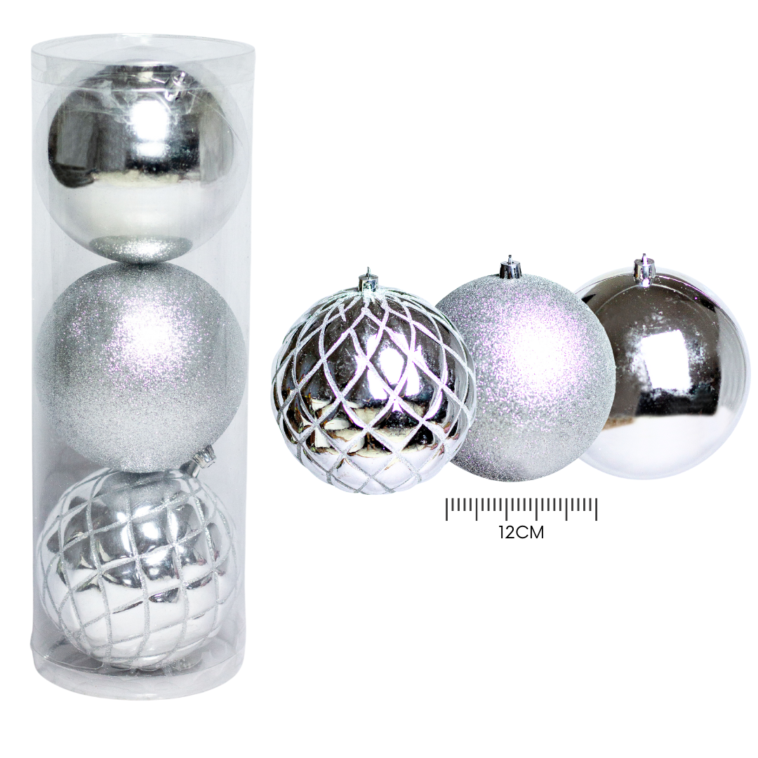(Bhk00225S(S)) Paq. De Esferas navideñas De 12Cm C/3Pcs Plata W/Plata