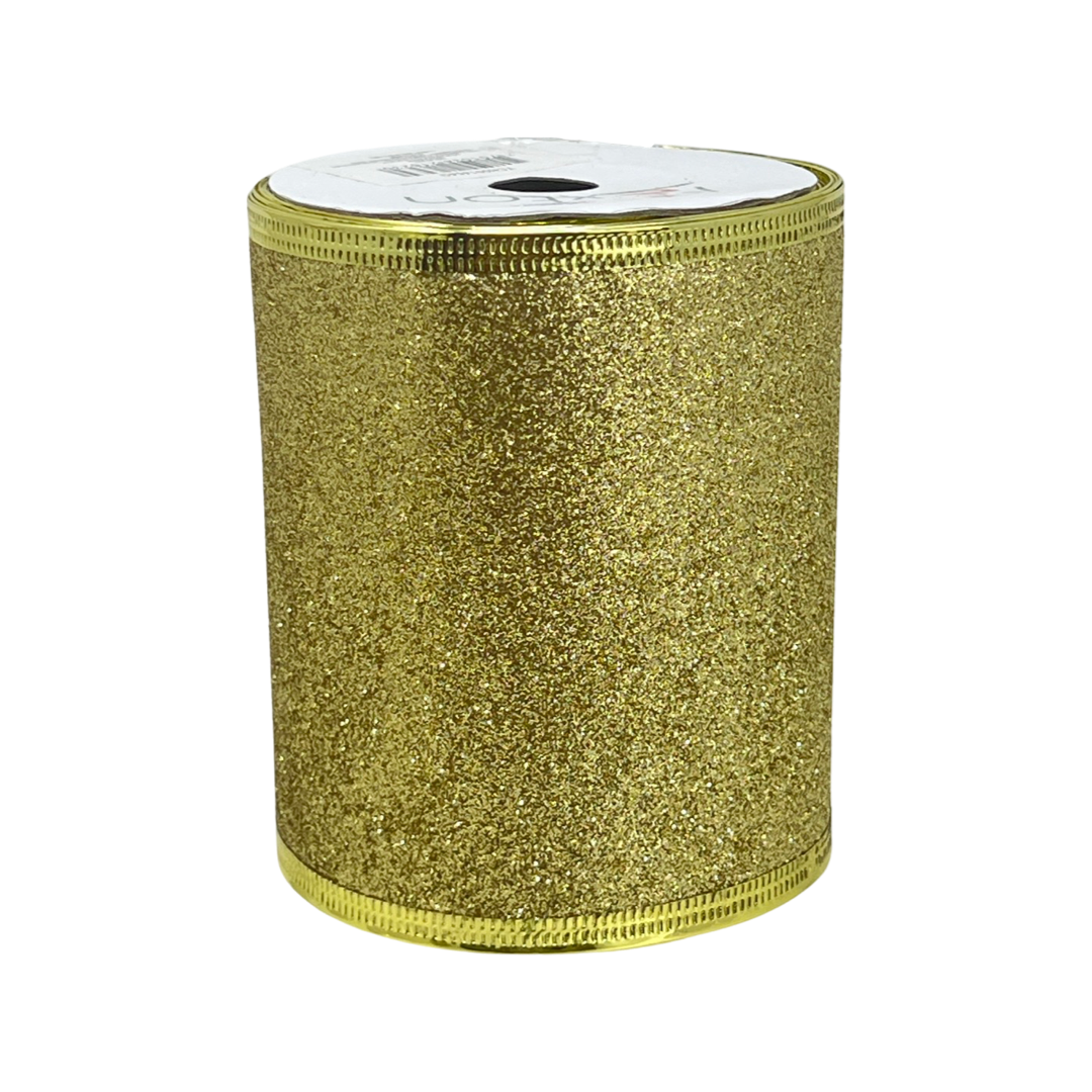 (Tch001454G) Liston navideño Escarchado Alambre 10Cm 9M oro