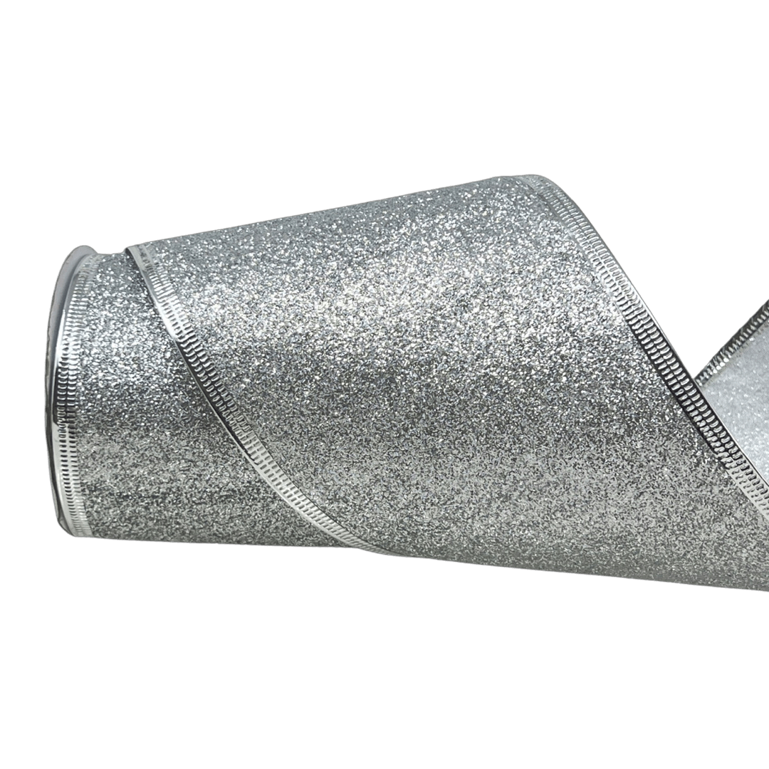 (Tch001454S) Liston navideño Escarchado Alambre 10Cm 9M plata