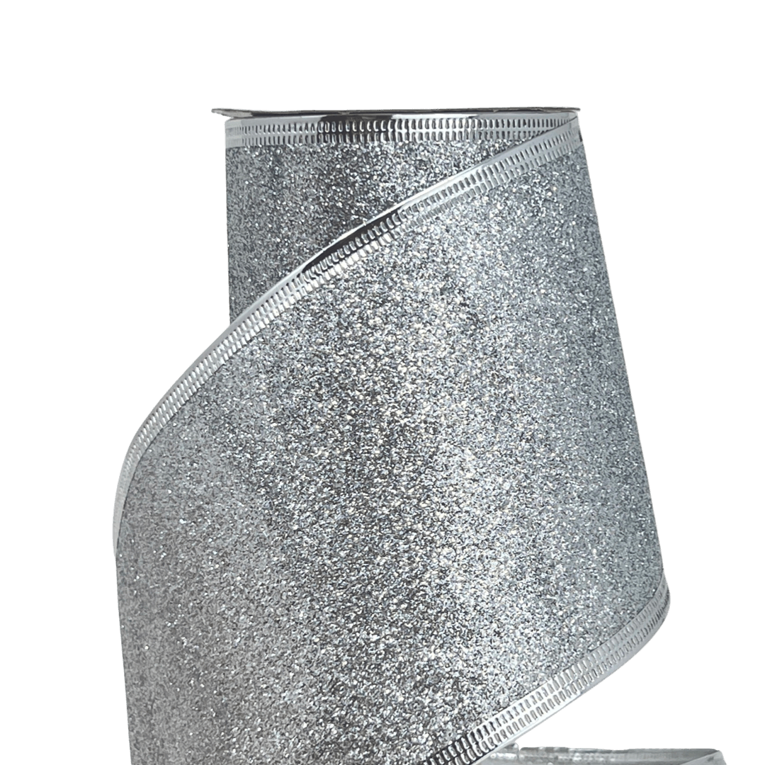 (Tch001454S) Liston navideño Escarchado Alambre 10Cm 9M plata