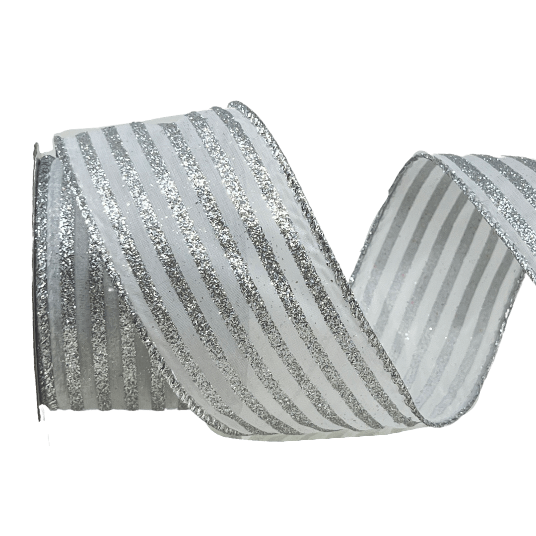 (Tch01507S) Liston navideño Lineas Escarchadas 6Cm 9M plata
