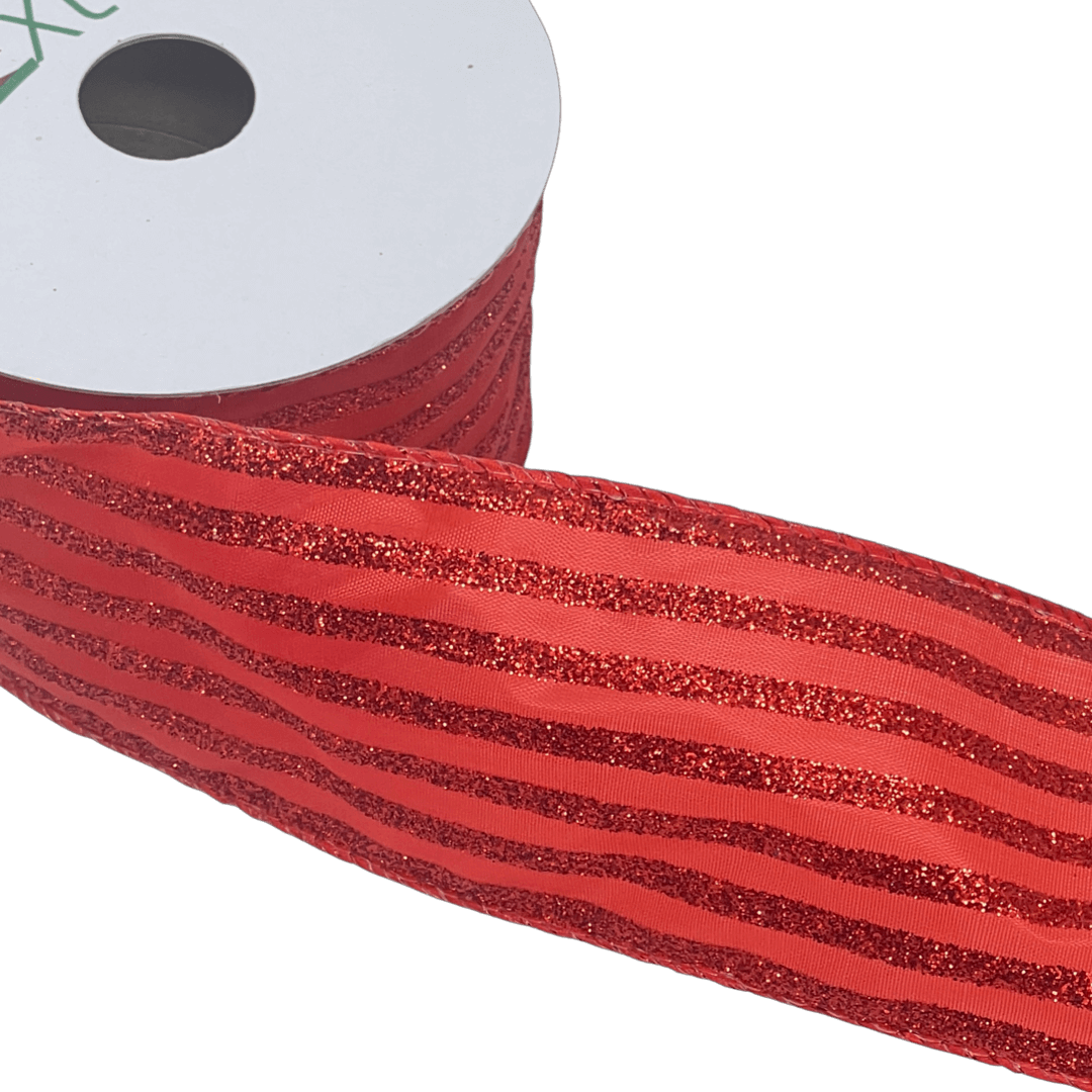 (Tch01507R) Liston navideño Lineas Escarchadas 6Cm 9M rojo