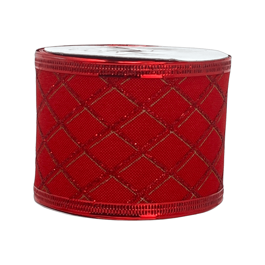 (Tch01544R) Liston navideño Rombos escarchados 6Cm 9M rojo
