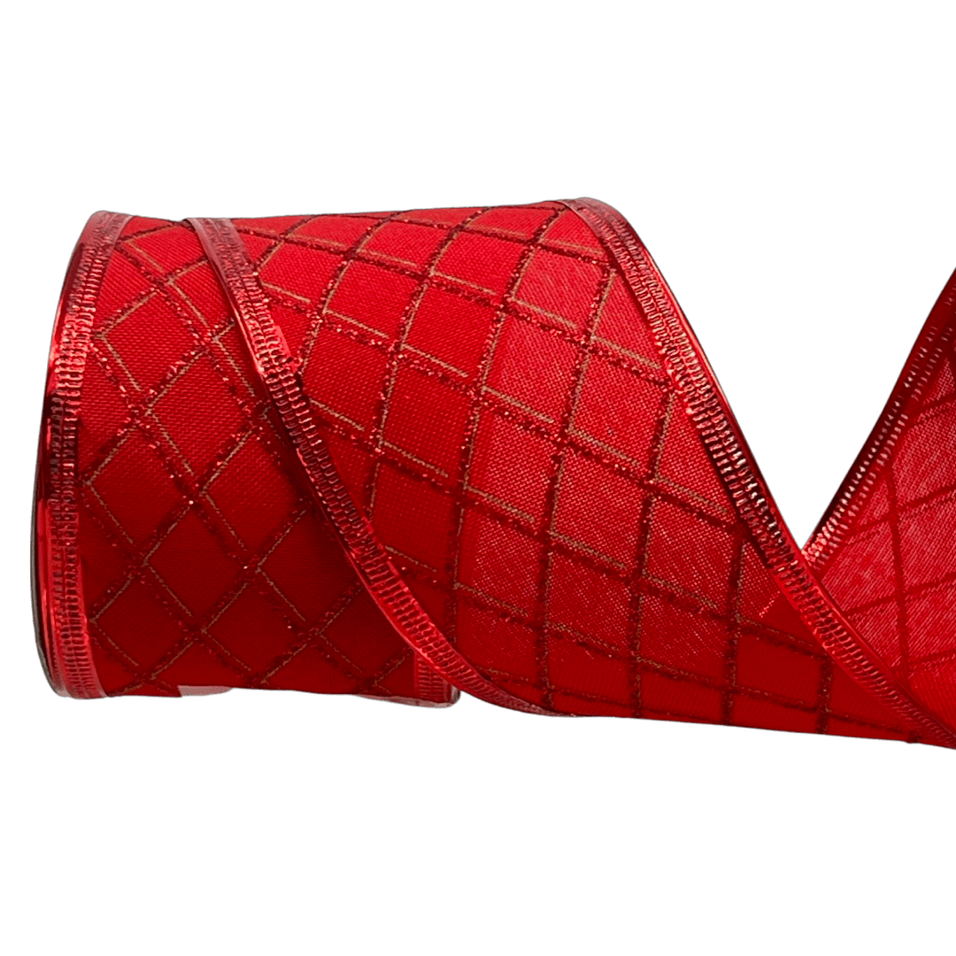 (Tch01544R) Liston navideño Rombos escarchados 6Cm 9M rojo