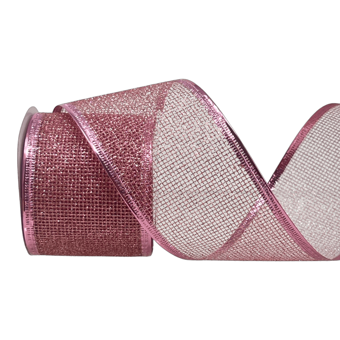 (Tch01600p ) Liston navideño Malla Escarchada 6Cm 9M rosa