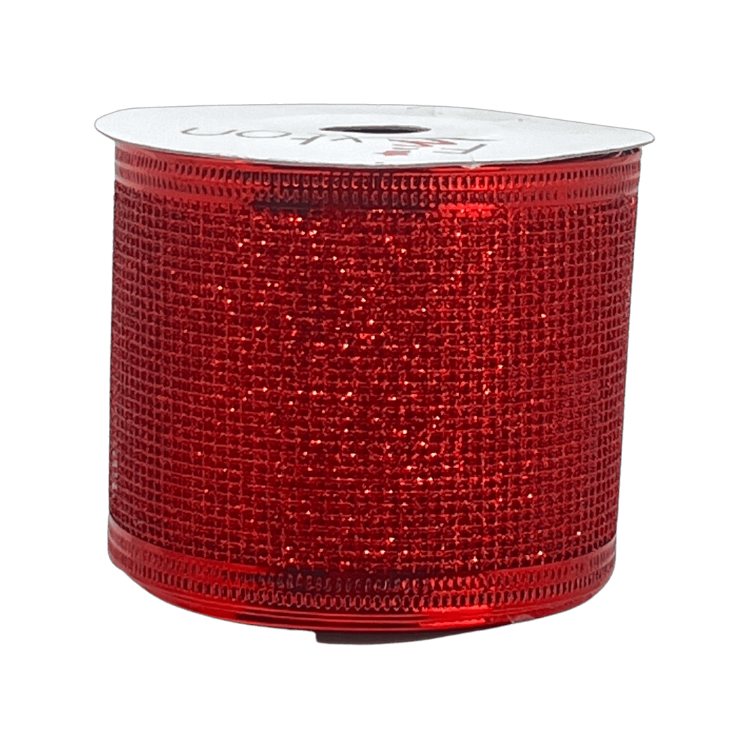 (Tch01600R ) Liston navideño Malla Escarchada 6Cm 9M rojo