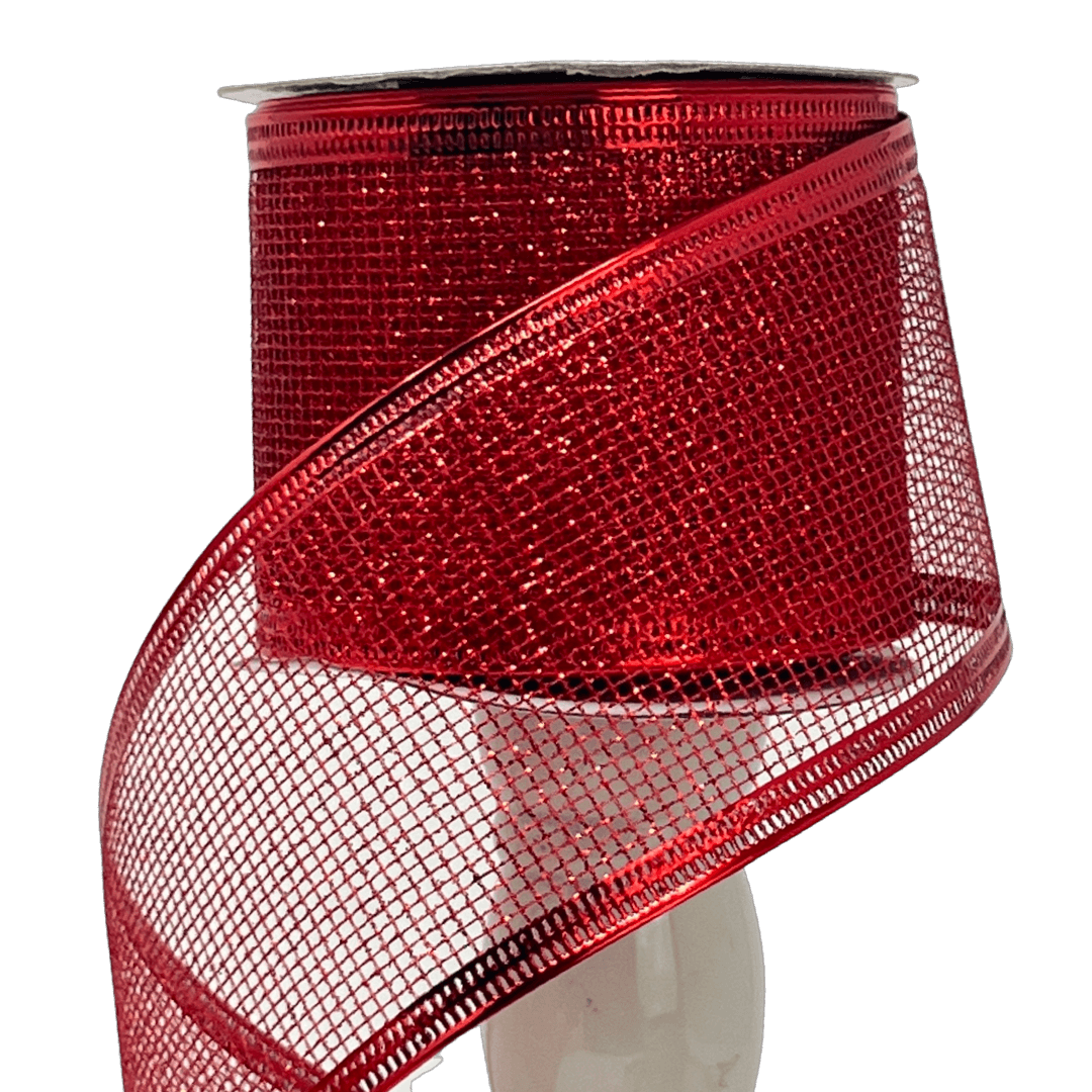 (Tch01600R ) Liston navideño Malla Escarchada 6Cm 9M rojo