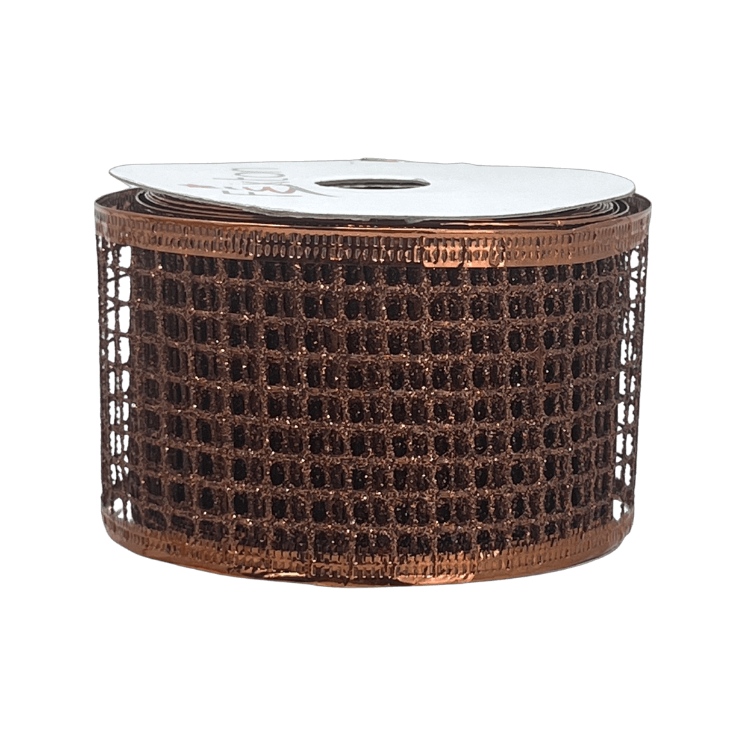 (Tch01287B) Liston navideño Malla C/Alambre 6Cm cafe