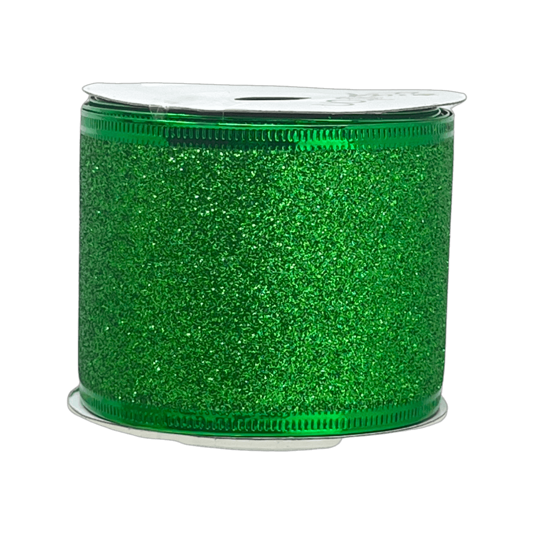(Tch01604E) Liston navideño Escarchado 6Cm 9M verde