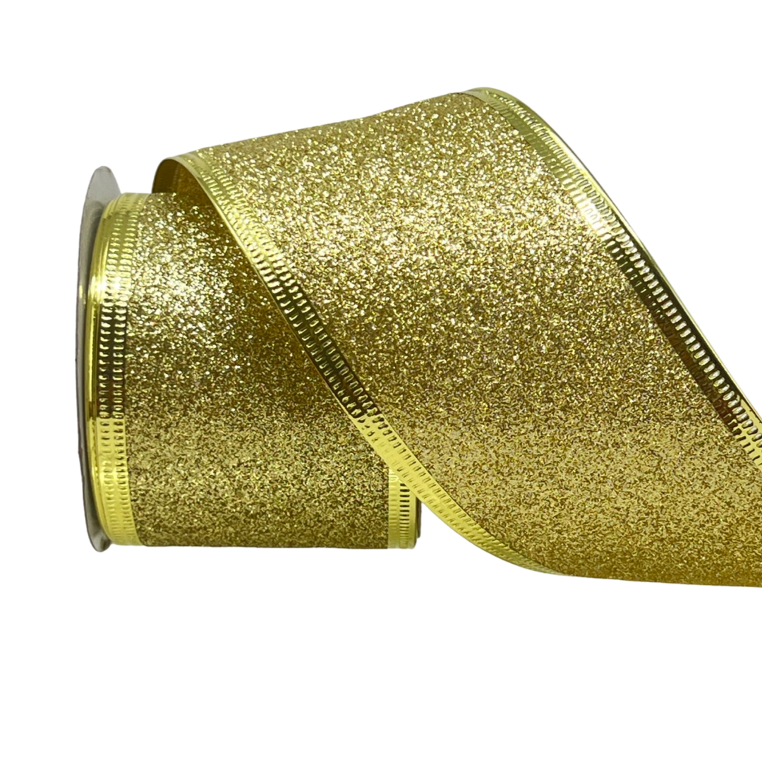 (Tch01604G) Liston navideño Escarchado 6Cm 9M oro