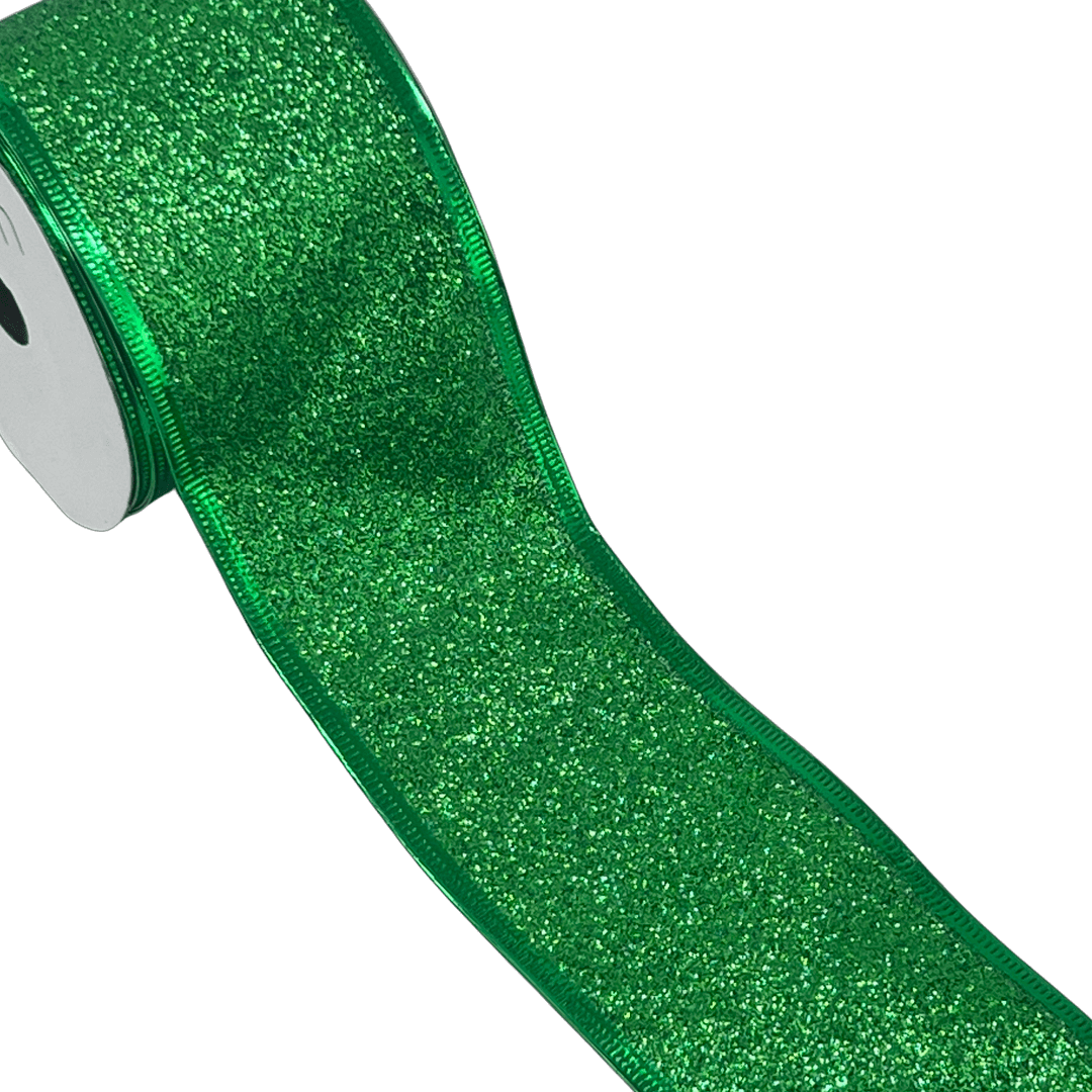 (Tch01604E) Liston navideño Escarchado 6Cm 9M verde