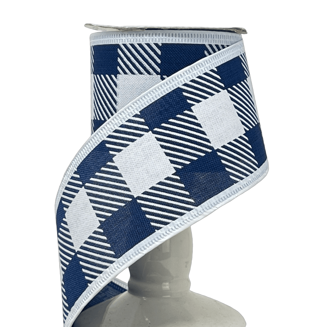 (Tch01632) Liston navideño Cuadros 6Cm 9M azul