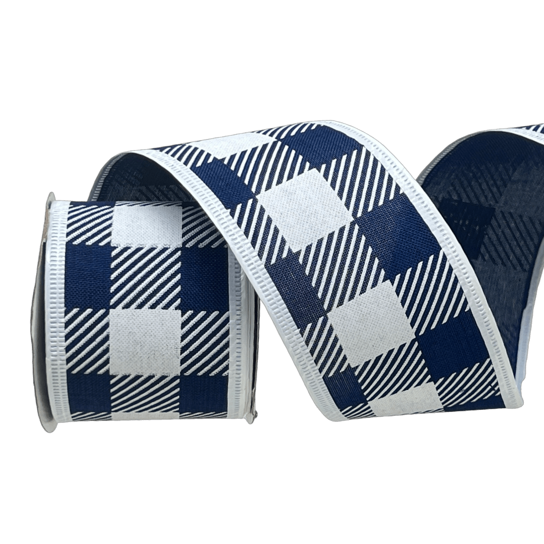 (Tch01632) Liston navideño Cuadros 6Cm 9M azul