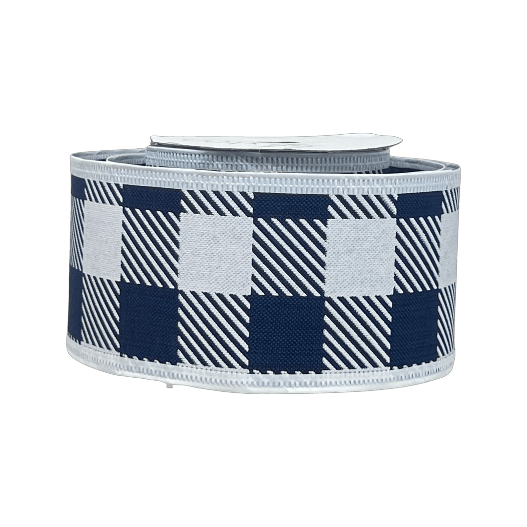 (Tch01632) Liston navideño Cuadros 6Cm 9M azul