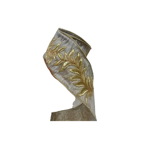 Liston Hojas Bordadas 10 Cm 10 Yds Champagne