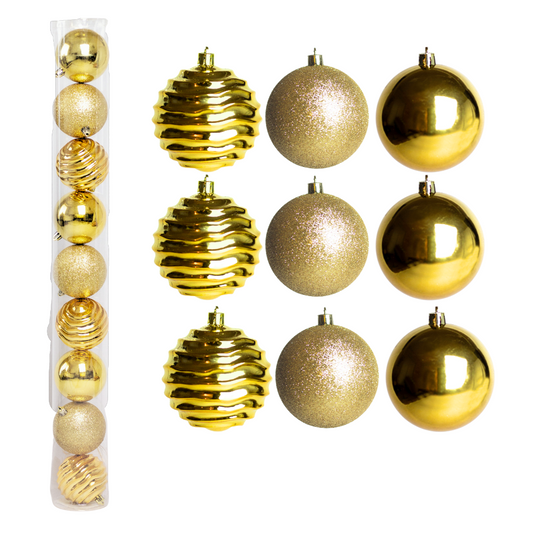 (Bhk01004G) Paq. De Esferas navideñas De 8Cm C/9Pcs, Dorado