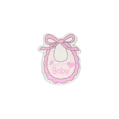 (25223) Figura de madera babero rosa 3.5 cm c/12 pz