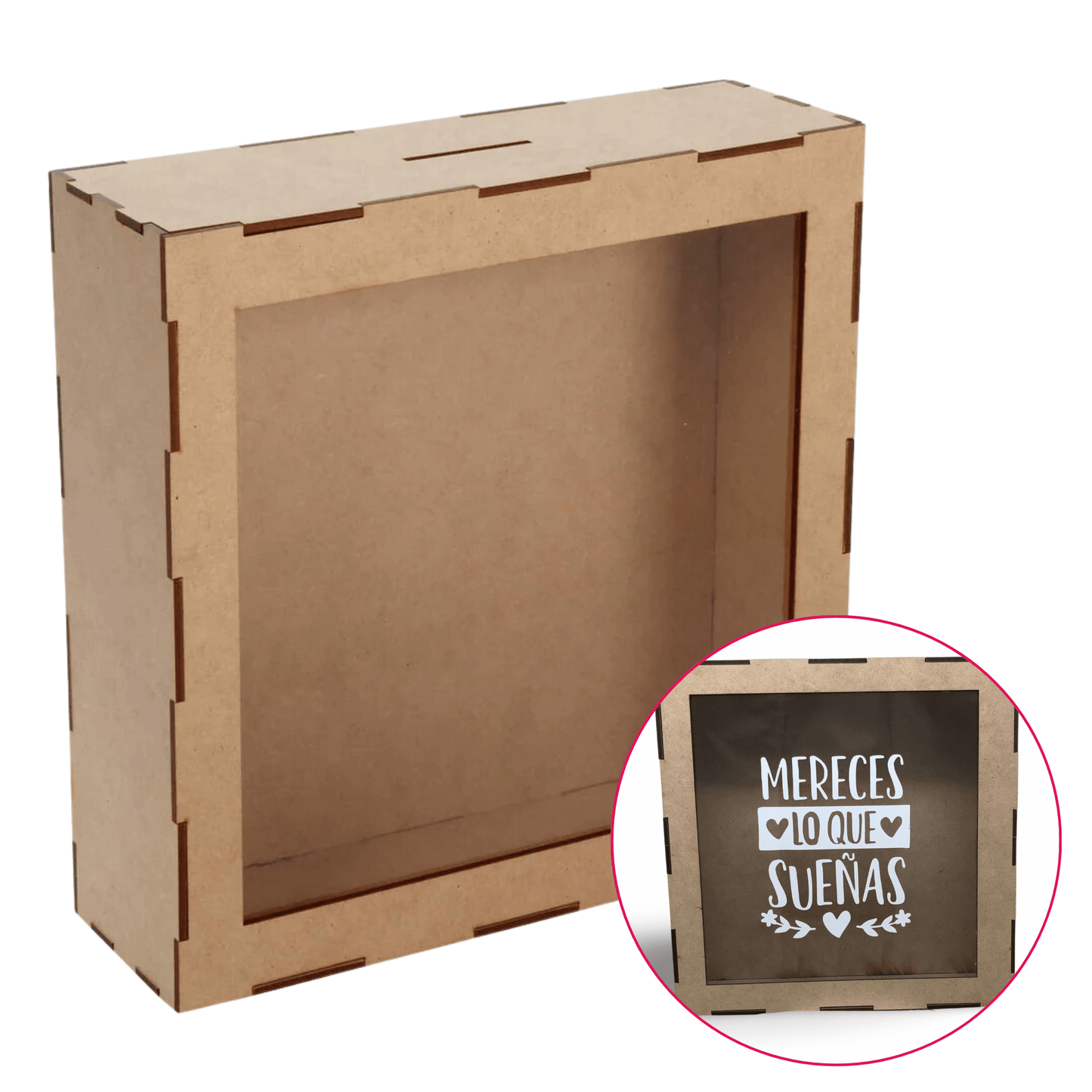 (28814) Alcancia de madera, 22 x 22 x 7 cm