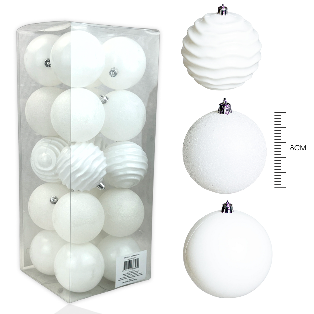 (Bhk01121W) Esfera navideña Metálica 8Cm C/20 Blanco