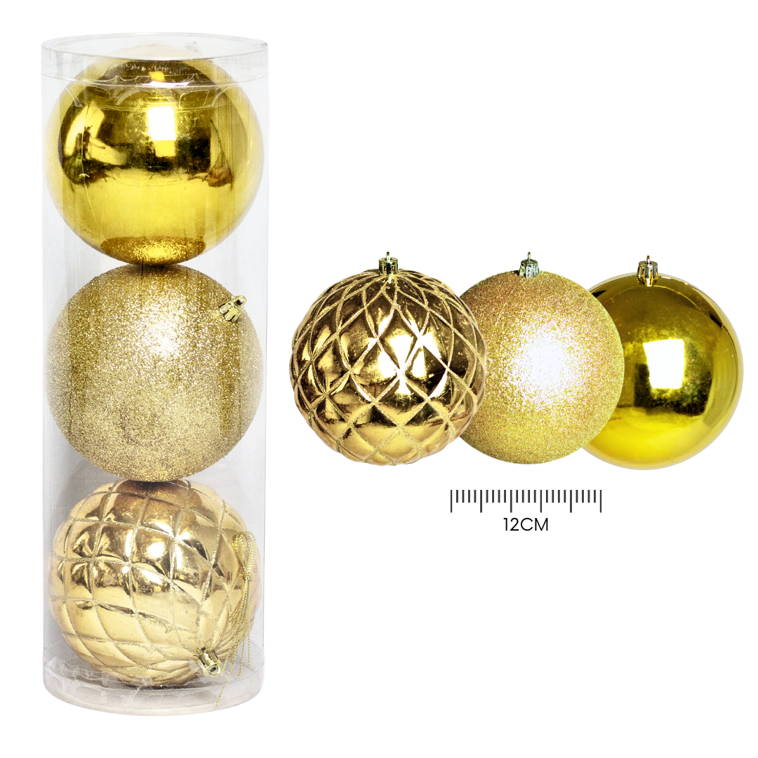 (Bhk00225G(G)) Paq. De Esfera De 12Cm C/3Pcs Dorado