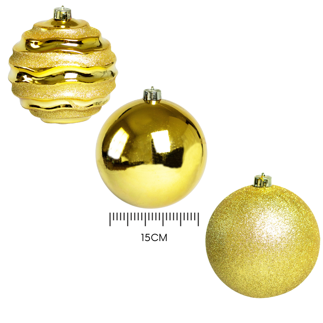 (BHK00226G(G)) Esfera navideña de 15CM C/3PZ Dorado