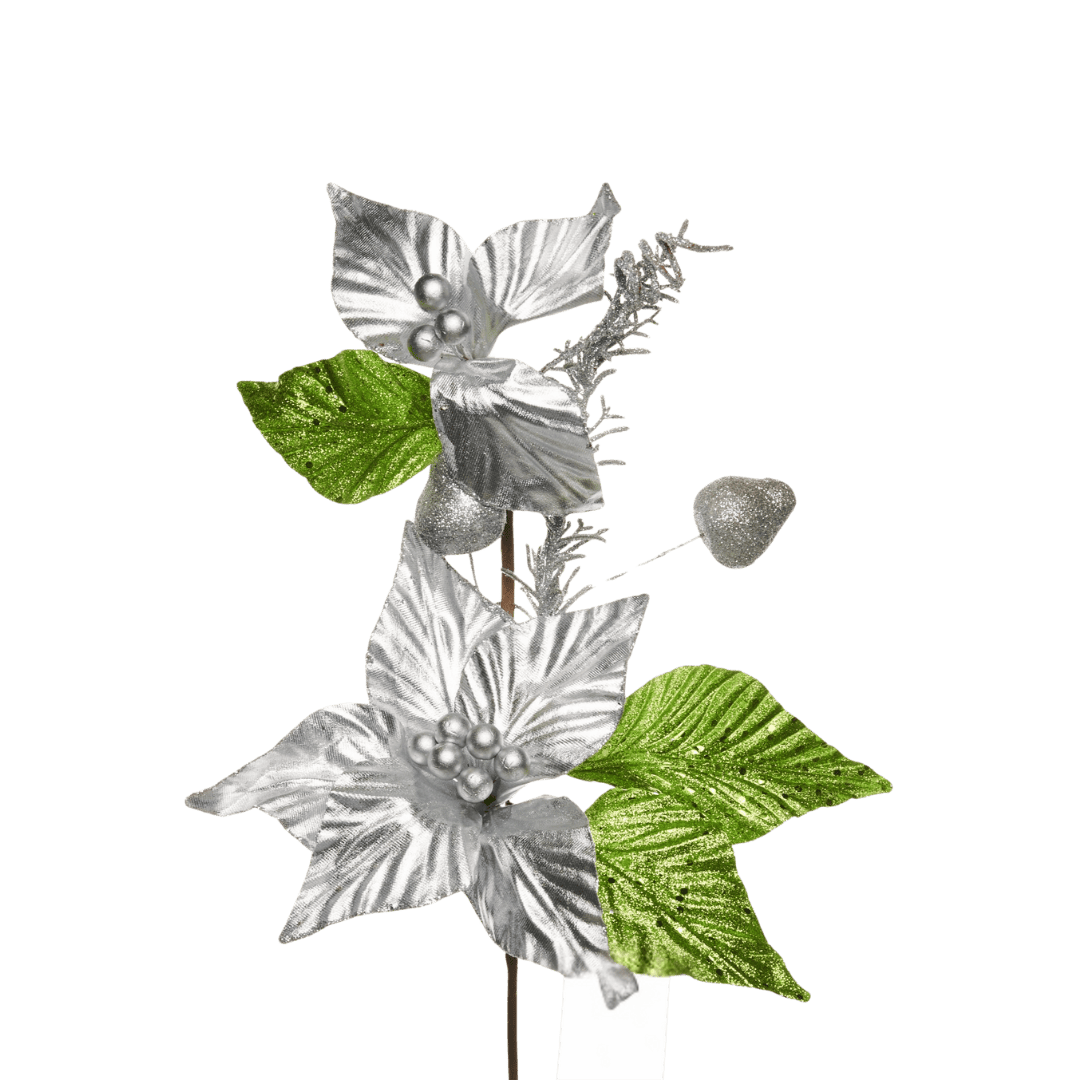 (489-5129) Nochebuena metalica con follaje 43 cm x 25 cm