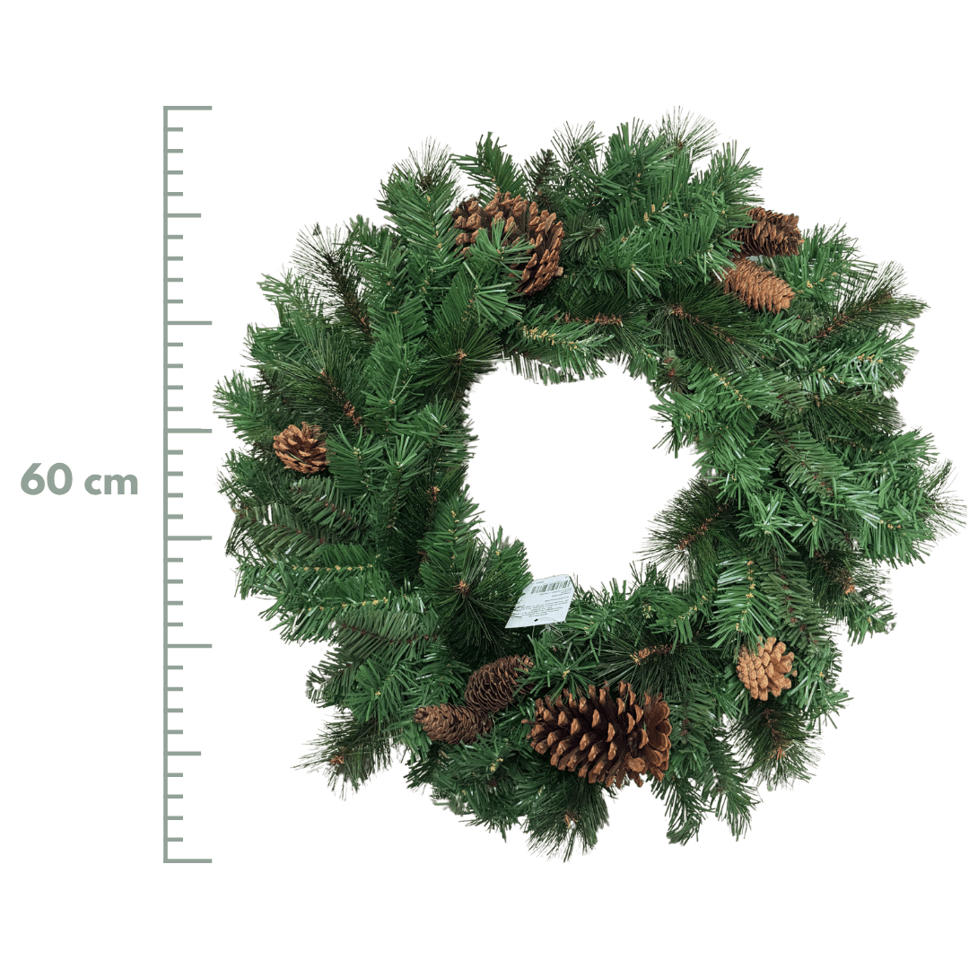 (ADV0269VD) Corona con piñas verde 60 cm