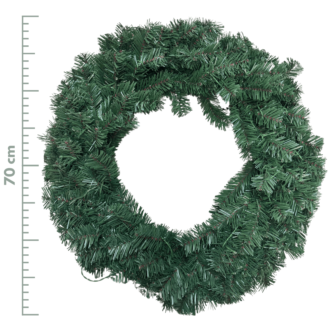 CORONA CON LUZ LED CALIDA 70CM VERDE