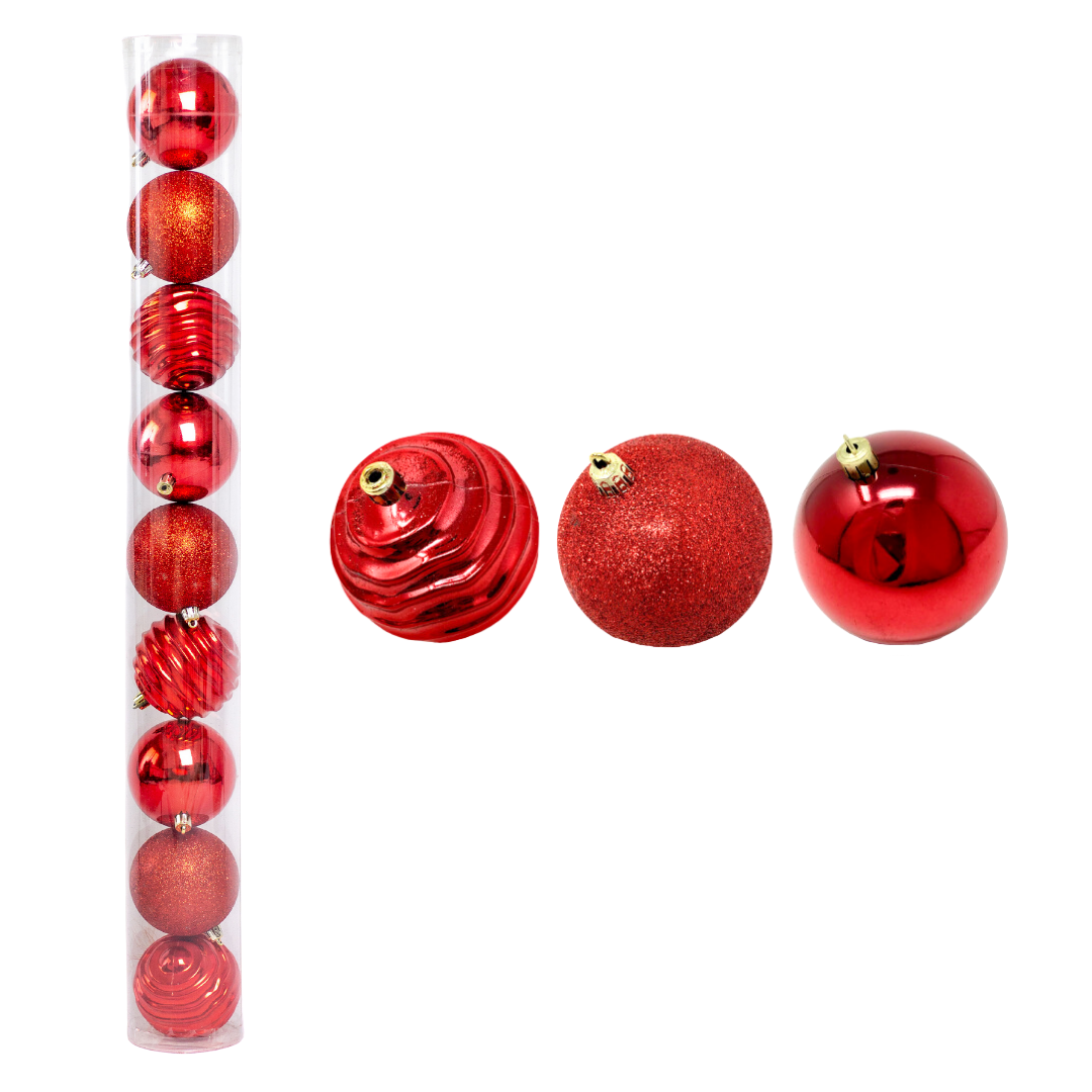 (BHK00273R) Paq. de esfera de 8 cm c/9 pcs rojo