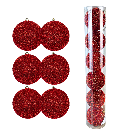 (BHK01211R) Tubo esfera tinsel rojo 10 cm c/6 pz