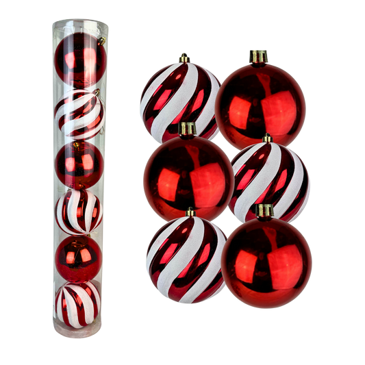 (BHK01244RW) Tubo esfera 10 cm c/6 pz rojo/blanco