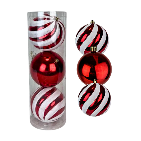 (BHK01245RW) Tubo esfera navideña 12cm c/3 pz rojo/blanco