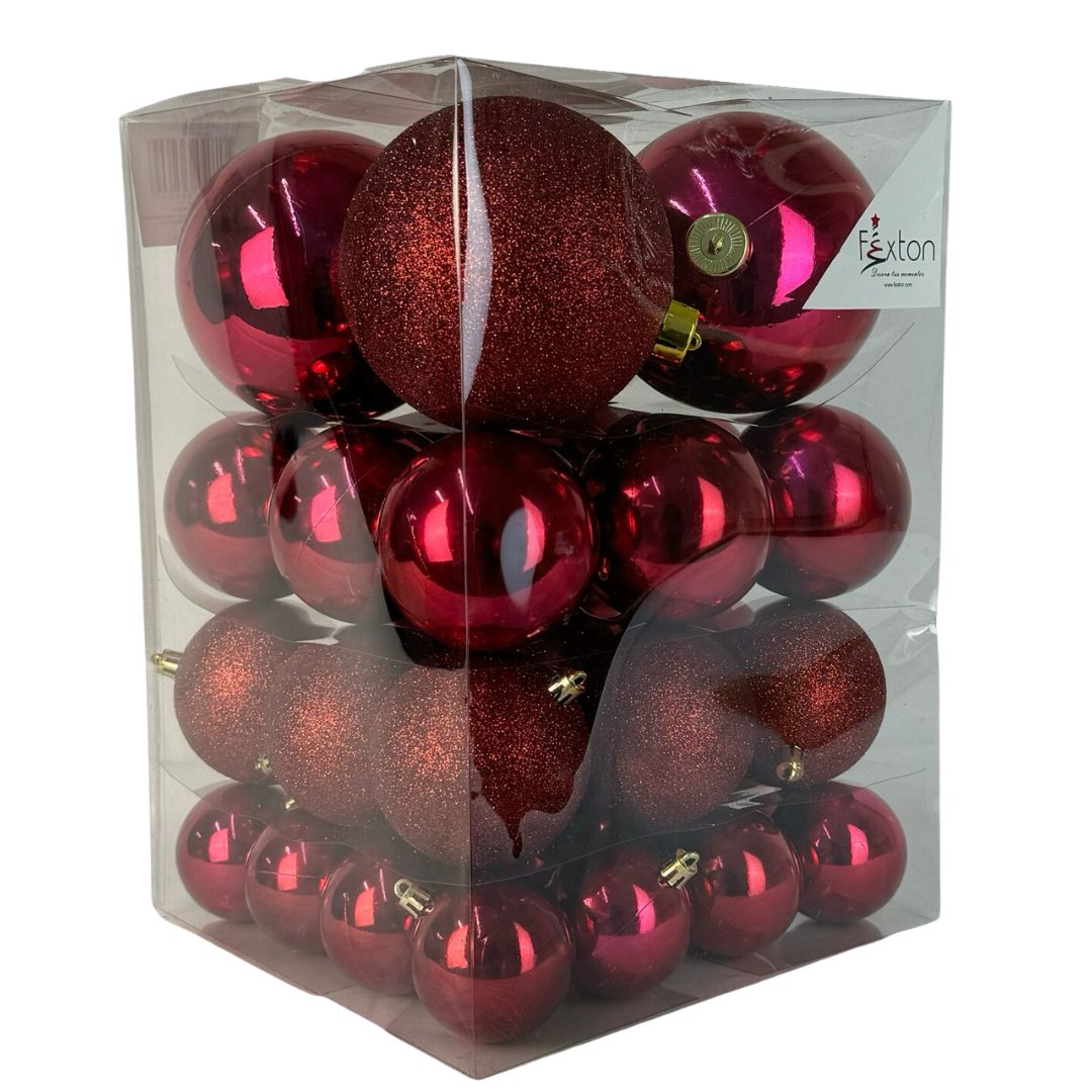 (Bhk01114BU) Caja esferas 38pz mix vino