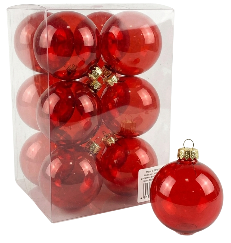(BHK01329R) Paq. Esfera Transparente 10 Cm 12 Pz Rojo