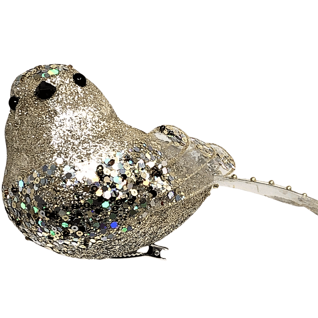 (CCY0228CH) Pajaro glitter clip de 21x10x8.5 cm champaña