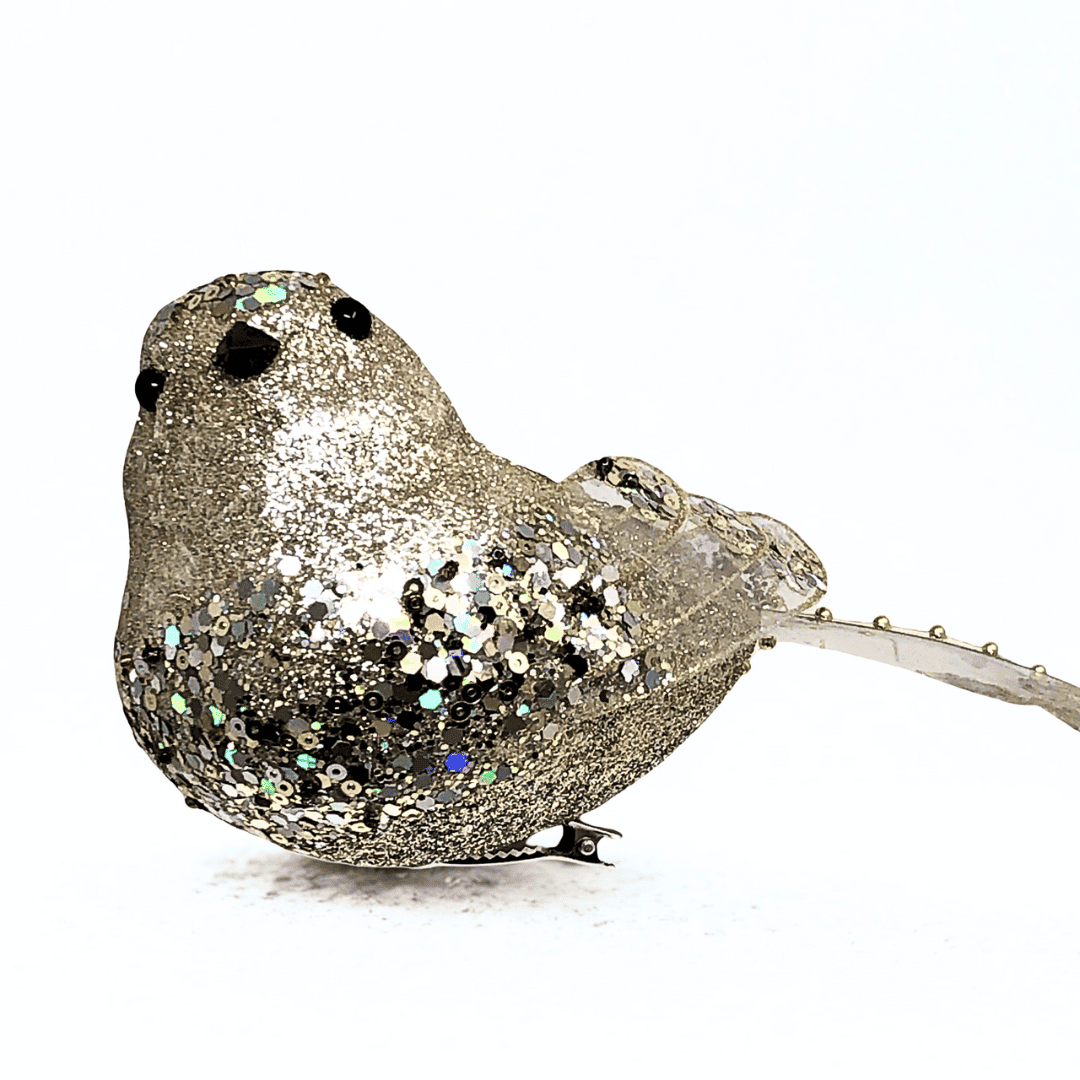 (CCY0228CH) Pajaro glitter clip de 21x10x8.5 cm champaña