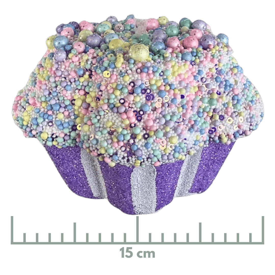 MUFFIN CON CHISPAS 15CM X 9CM LILA
