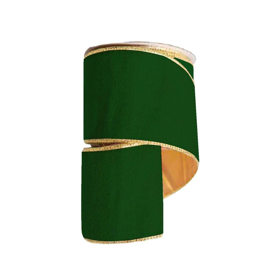 (D2325-4-44) Liston navideno ancho bicolor terciopelo 10cm 9m verde con oro