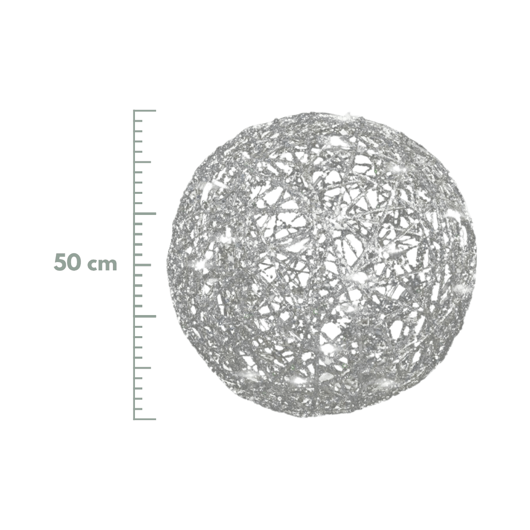 Esfera mecate plata con luz 40cm/50cm