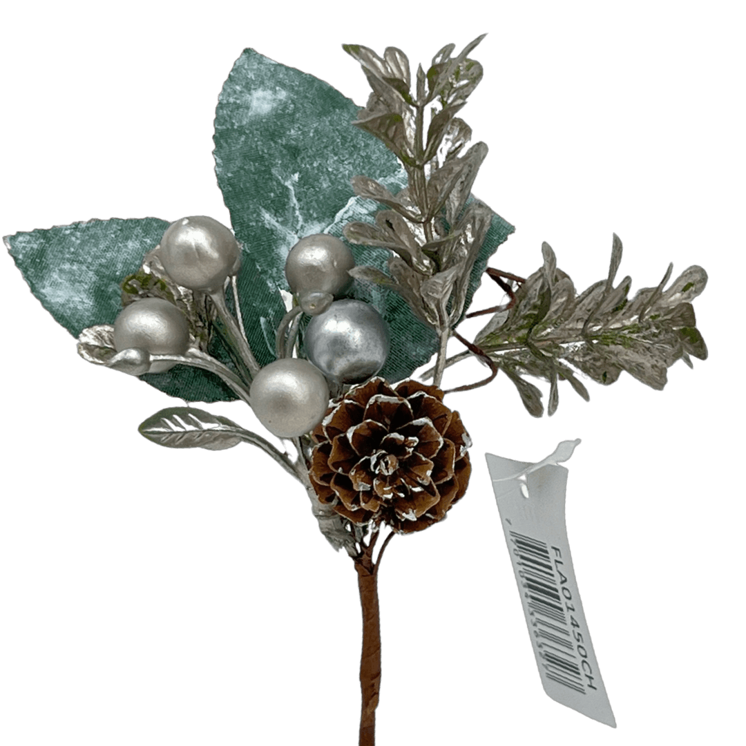 (Fla01450Ch) Pick Follaje Con piñas 15Cm Champagne