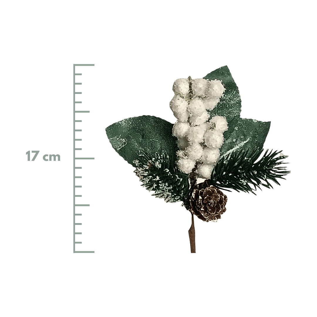 (Fla01451) Pick pino nevado con piña 17 cm blanco