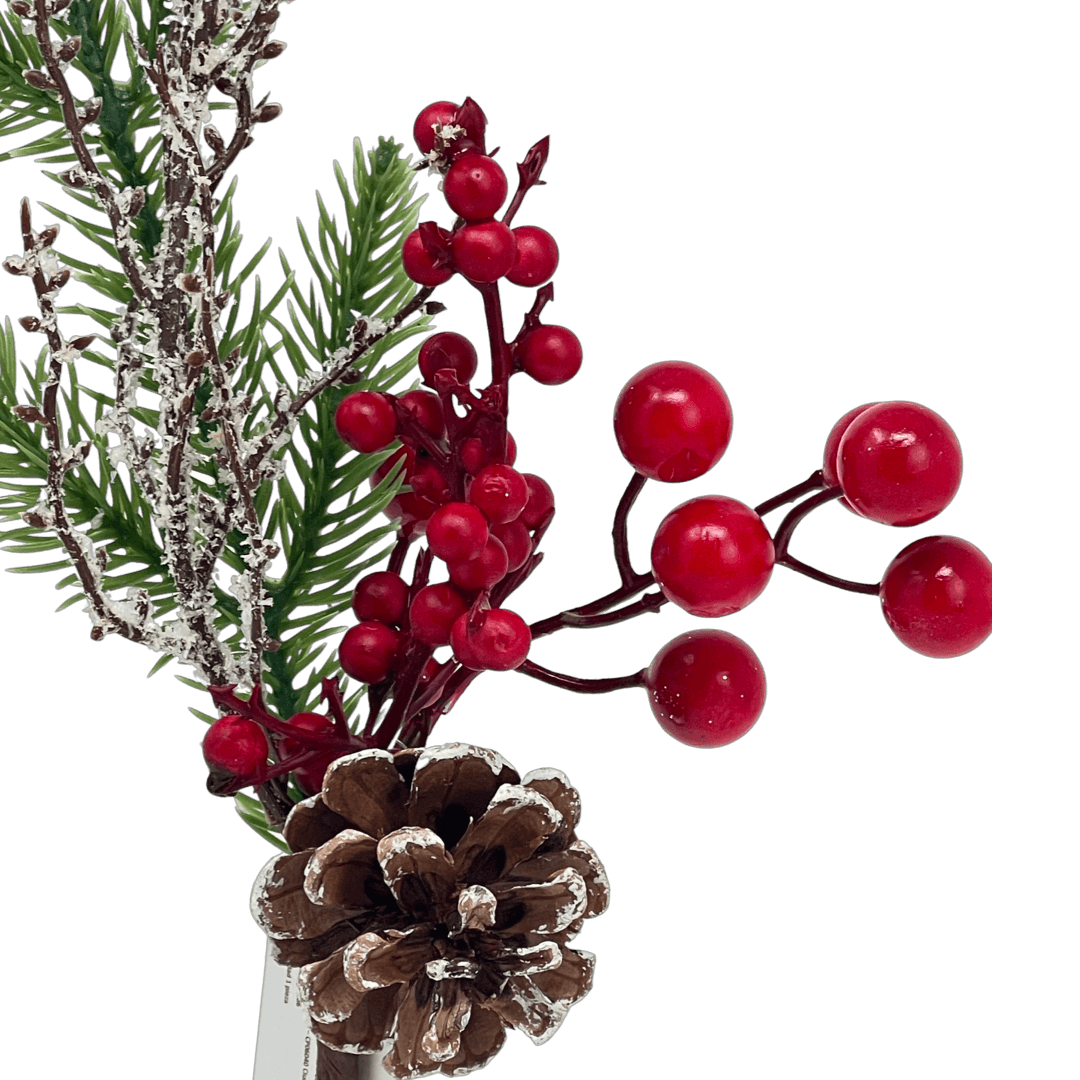 (Fla01487R) Follaje De Pino con Berries 35Cm
