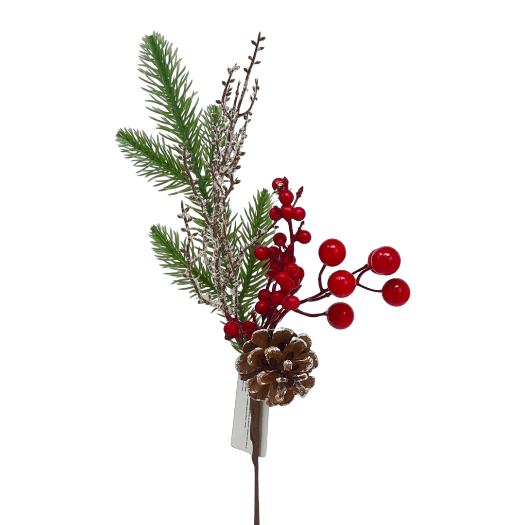 (Fla01487R) Follaje De Pino con Berries 35Cm