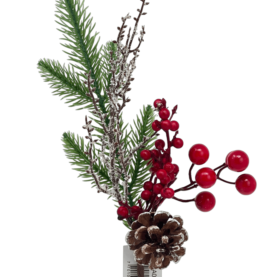 (Fla01487R) Follaje De Pino con Berries 35Cm