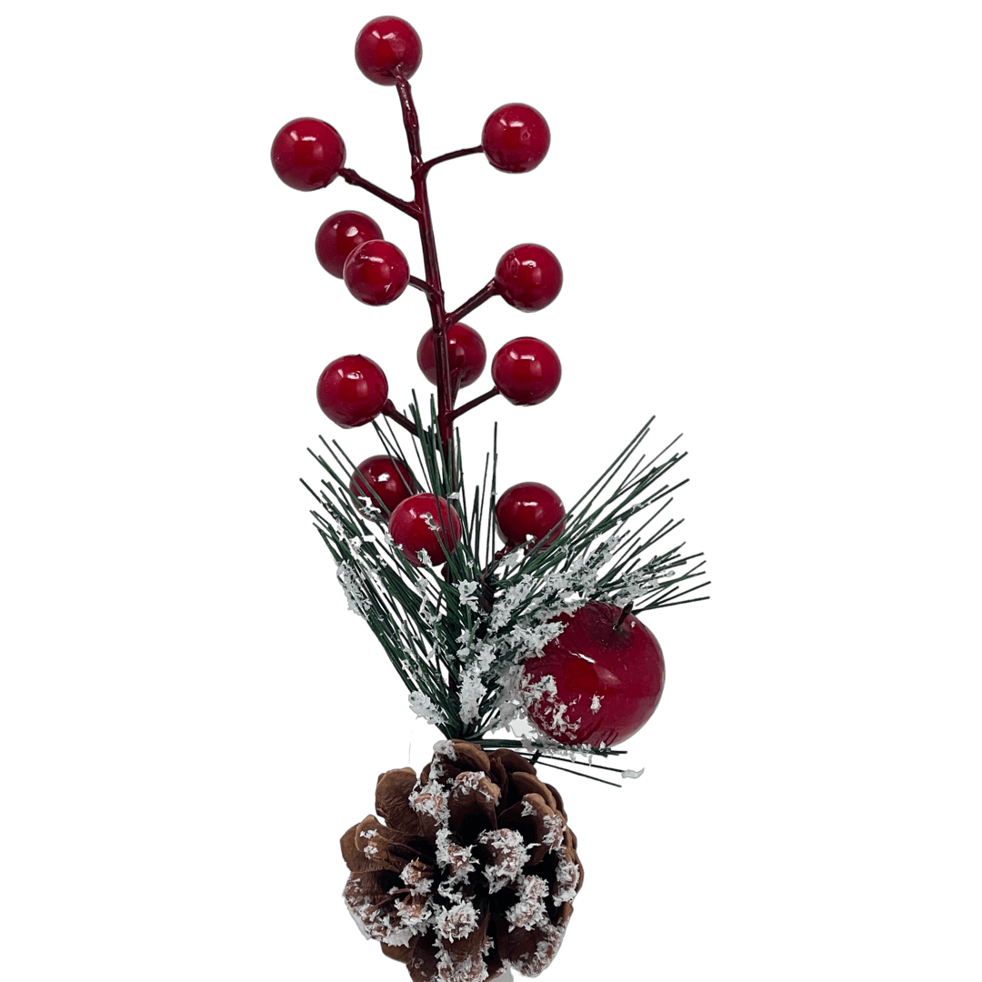 (Fla01770R) Follaje De Berries Con Pinas nevado 28Cm