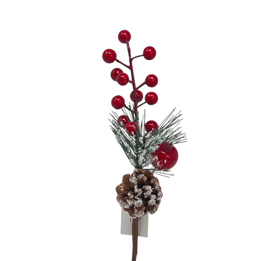 (Fla01770R) Follaje De Berries Con Pinas nevado 28Cm